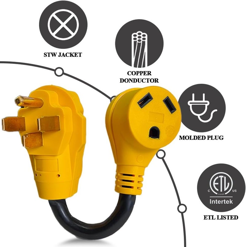 CAMPELIFY RV Power Adapter Camper Cord-50amp Male to 30amp Female,12 Inch 10/3 STW NEMA14-50P 50 Amp Male Plug to TT-30R 30 Amp Female Receptacle,Rated for 30A/125V(CR5030) - Image 4